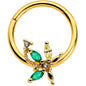 16G 3/8 Clear Green Gem Gold Tone Palm Tree Hinged Segment Ring