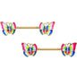 14G 9/16 Clear Gem Gold Tone Bright Butterfly Nipple Ring Set