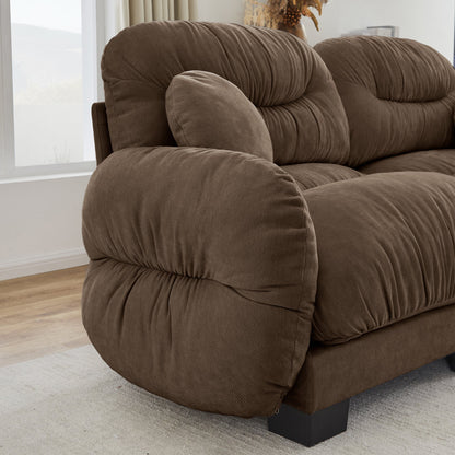 Sectional Sofa Modular Chenille Brown 3 Seat 2 Ottomans Pleated Backrest