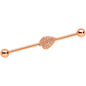 14G Rose Gold Tone Autumn Textured Leaf Industrial Barbell 38mm