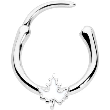 16G 3/8 Autumn White Maple Leaf Cartilage Clicker Ring