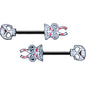 14G 1/2 Black Skeleton Body Halloween Barbell Nipple Ring Set