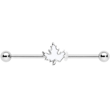 14G Autumn White Maple Leaf Industrial Barbell 38mm