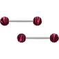 14G 9/16 Matte Pink Zebra Stripe Barbell Nipple Ring Set