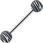 Matte White Zebra Stripe Barbell Tongue Ring