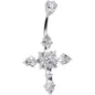 Sterling Silver 925 Crystalline Cubic Zirconia CROSS Belly Ring