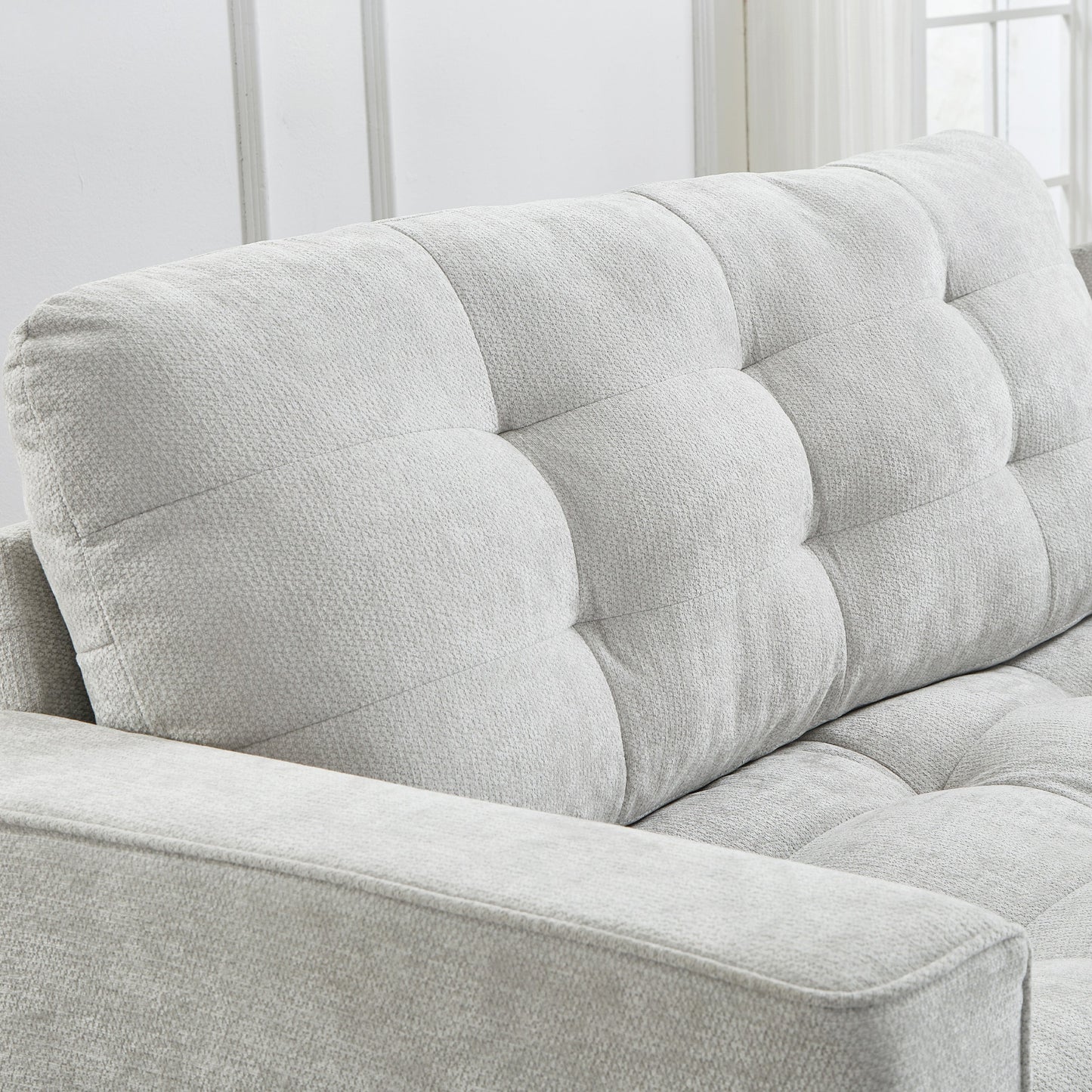 Sectional Sofa U-Shape Chenille Light Gray 6 Seat Bluetooth 126 In