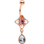 Clear Grey Purple Gem Rose Gold Tone Rhombus Dangle Belly Ring