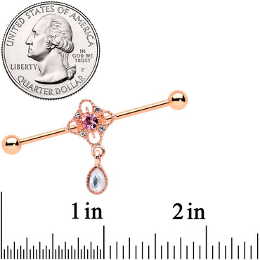 14G Purple Gem Rose Gold Hue Cross Dangle Industrial Barbell 38mm