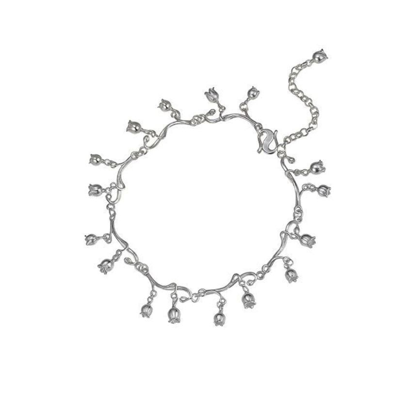 1pcs 999 Sterling Silver Lily Of The Valley Tassel Adjustable Anklet, Fairy Forest Style, For Summer Beach Daily Wear & Women Romantic Gifts