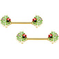 14G 9/16 Clear Gem Gold Hue Leafy Ladybug Barbell Nipple Ring Set