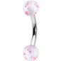 16G 5/16 Clear Pink Glitter Ends Curved Eyebrow Ring