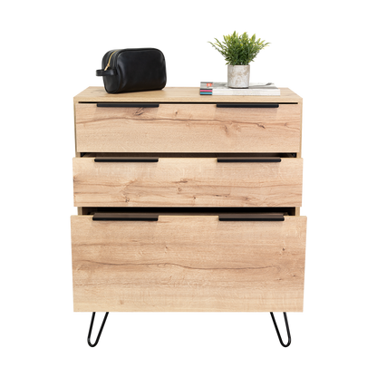 Dresser Modern Set of 2 3-Drawer Beige Particle Board Metal Legs 30.1x35.5 In