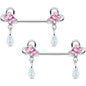 14G 9/16 Heart Pink Butterfly Dangle Barbell Nipple Ring Set