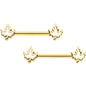 14G 9/16 Gold Tone Fall White Maple Leaf Barbell Nipple Ring Set
