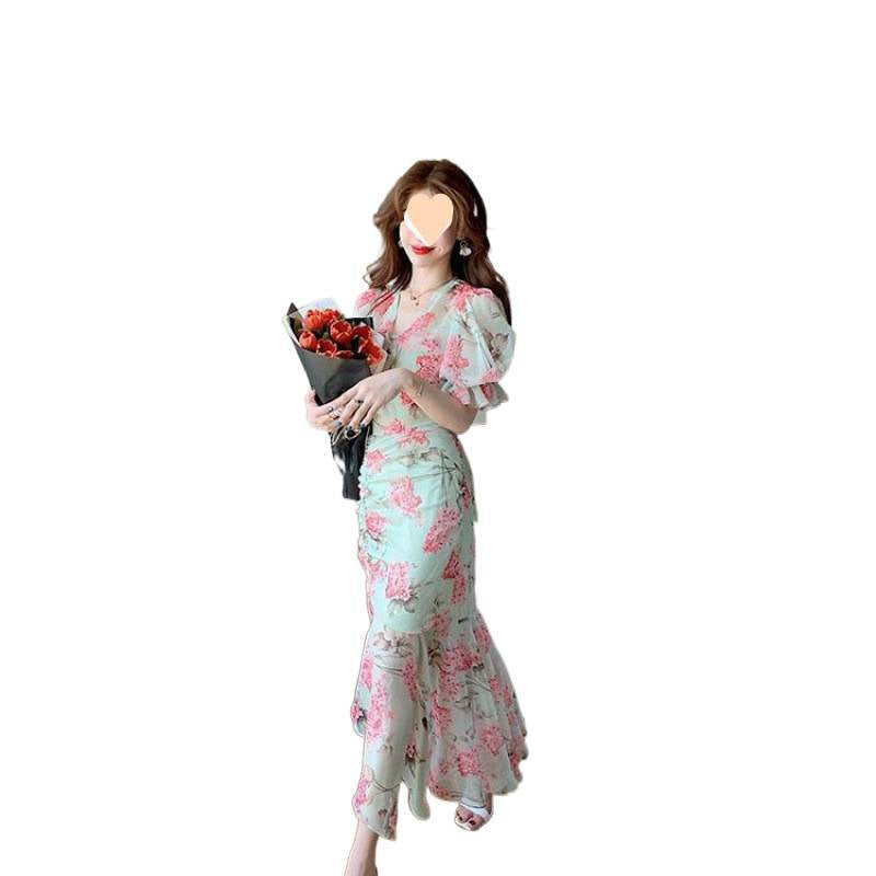 Stylish, Sophisticated, High-end Asymmetrical Chiffon Floral Dress