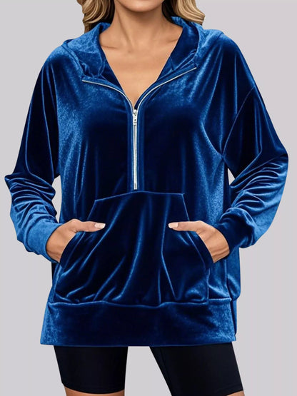Full Size Half Zip Kangaroo Pocket Hoodie Plus Size