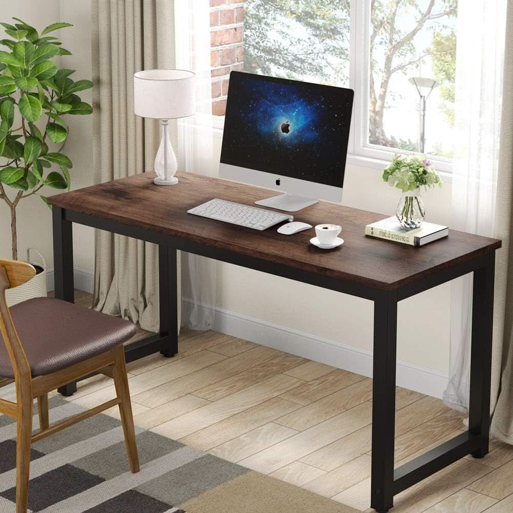 55 Inch Computer Desk Rustic Brown For Home Office