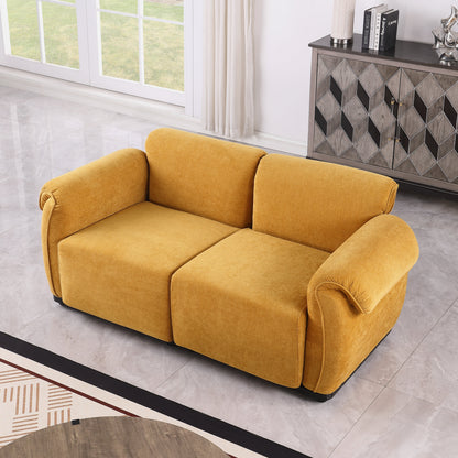 Loveseat Modular Chenille Yellow Iron Frame 2 Seat 68.5 In