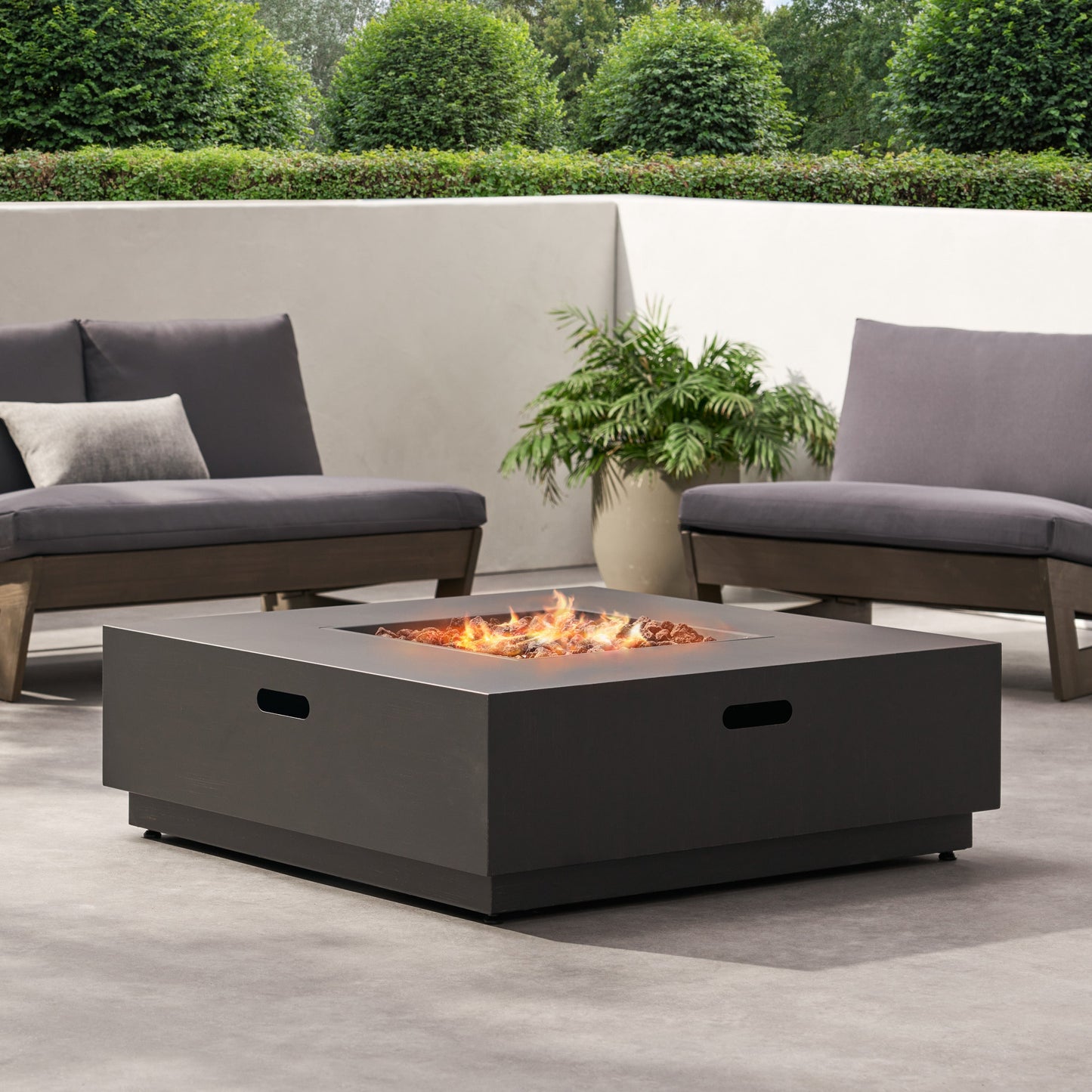 Stylish 40' Square Fire Pit in Brown and Gold Iron for Outdoor Warmth
