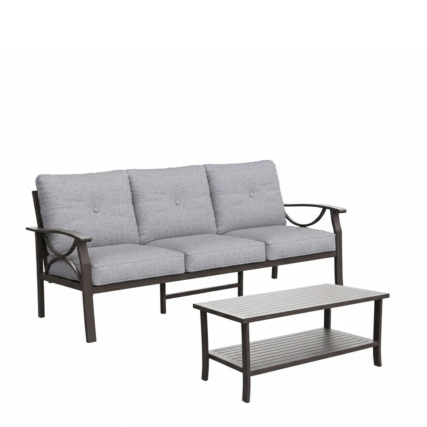 Outdoor Patio Set Steel Khaki 2 Piece 3 Seat Sofa 4 in Cushions Coffee Table