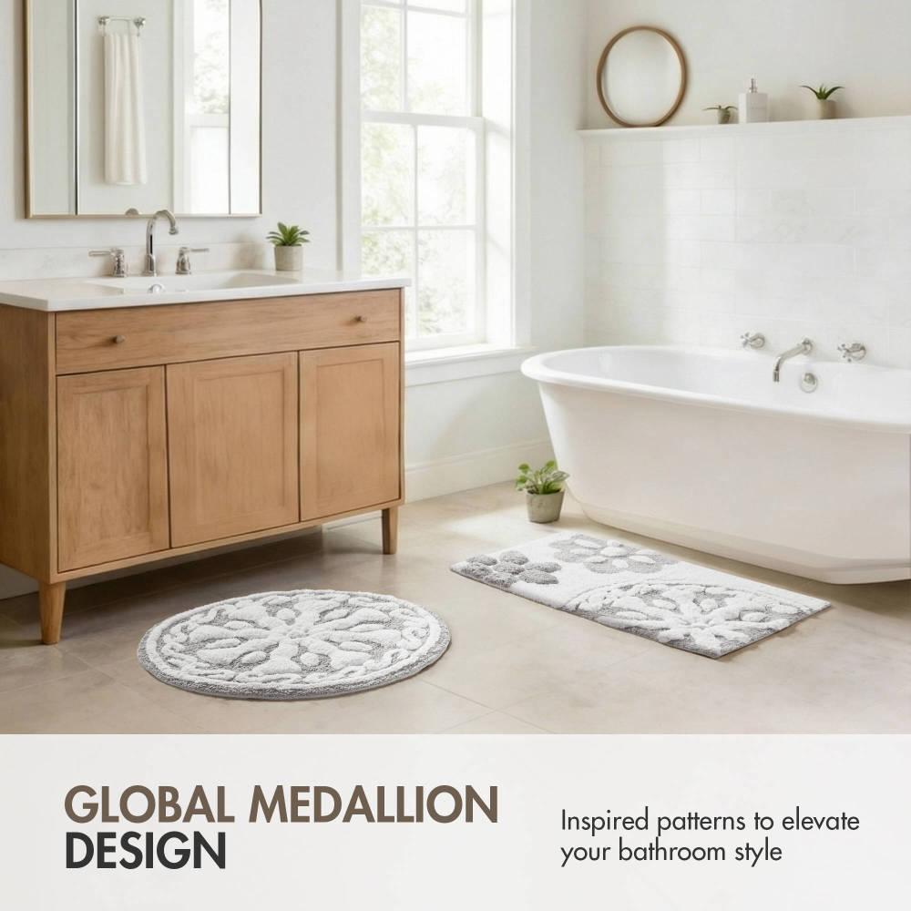 Round Medallion Tufted Cotton Bath Rug – 25", Plush, Super Absorbent, Machine Washable