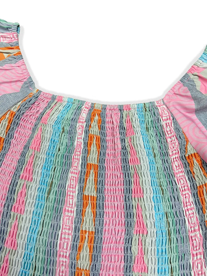 Smocked Square Neck Flounce Sleeve Maxi Dress