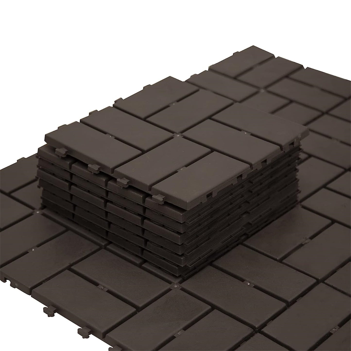 Outdoor Deck Tiles Interlocking Plastic Brown Checkered 12x12 in Pack of 36