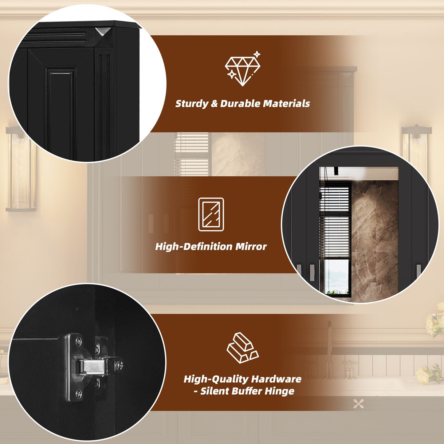 Wall Mounted Bathroom Cabinet With Mirror And 5 Shelves, Rectangular Design