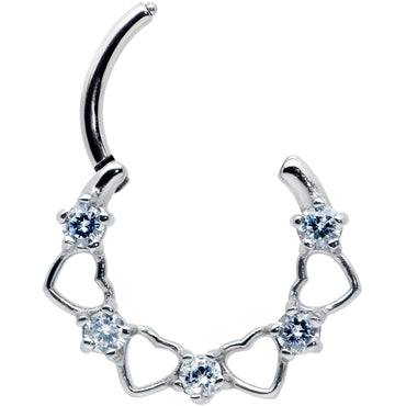 16G 3/8 Clear CZ Gem Open Heart Valentines Cartilage Clicker