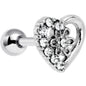 16G 1/4 Clear Gem Floral Hollow Heart Cartilage Tragus Earring
