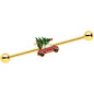 14G Gold Tone Buggy Christmas Tree Industrial Barbell 38mm