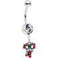 Clear Gem Pair of Candy Canes Christmas Dangle Belly Ring
