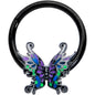 16G 3/8 Black Fantasy Faerie Wings Hinged Segment Ring