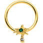 16G 3/8 Green Gem Gold Tone Texture Palm Tree BCR Captive Ring