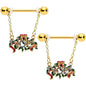 14G 9/16 Clear Gem Gold Tone Garland Christmas Nipple Ring Set