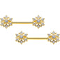 14G 9/16 Clear Gem Gold Tone Flower Snowflake Christmas Nipple Ring Set