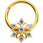 16G 3/8 Clear Gold Tone Flower Snowflake Christmas Hinged Segment Ring