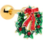 16G 1/4 Gold Tone Festive Bow Wreath Christmas Cartilage Tragus