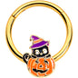 16G 3/8 Gold Tone Black Cat Witch Pumpkin Hinged Segment Ring