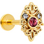 16G 5/16 Pink Clear Gem Gold Tone Lace Love Labret Monroe Tragus