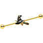 14G Clear Gem Gold Tone Witch Hat Broom Industrial Barbell 38mm