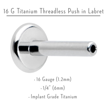 16G 1/4 G23 Titanium Threadless Post Only Labret Tragus