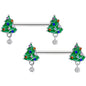 14G 1/2 Clear Blue Red Gem Christmas Tree Barbell Nipple Ring Set