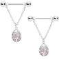 14G 9/16 Pink Rose Quartz Drop Tree Chain Dangle Nipple Ring Set