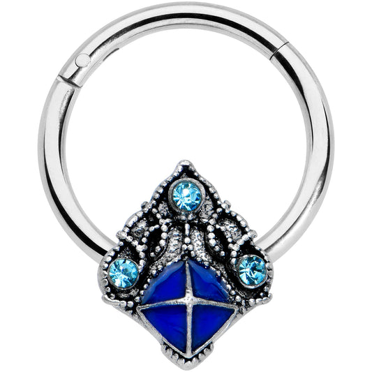 16G 3/8 Blue Gem Rococo Blue Hinged Segment Ring
