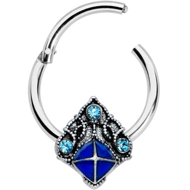 16G 3/8 Blue Gem Rococo Blue Hinged Segment Ring