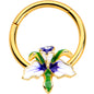 16G 3/8 Clear Gem Gold Tone Iris Flower Hinged Segment Ring