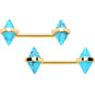 14G 9/16 Blue Turquoise Gold Tone Rhombus Barbell Nipple Ring Set