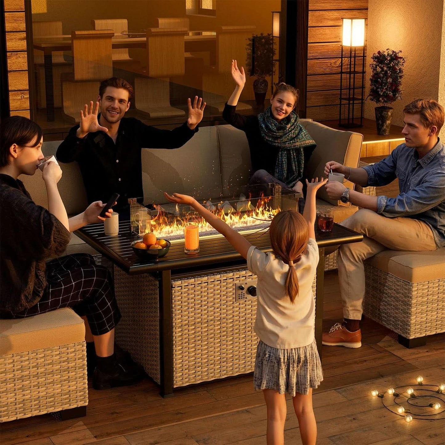 Patio Swivel Rocking Chair Set with Fire Pit